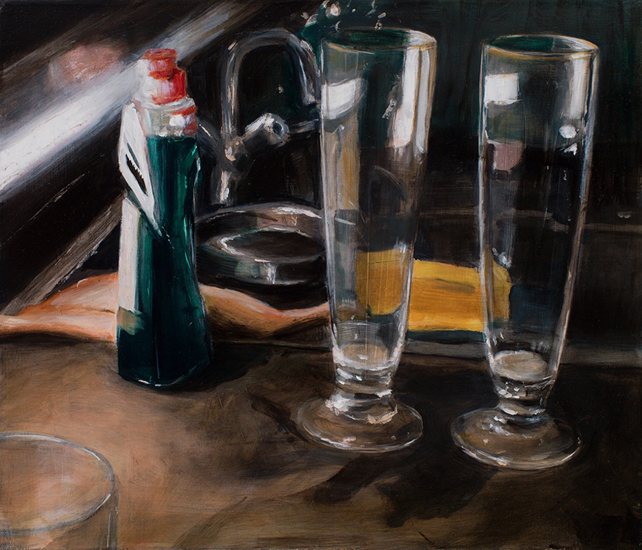 gläser und spüli, 2014, öl/leinwand, 30 x 35 cm
